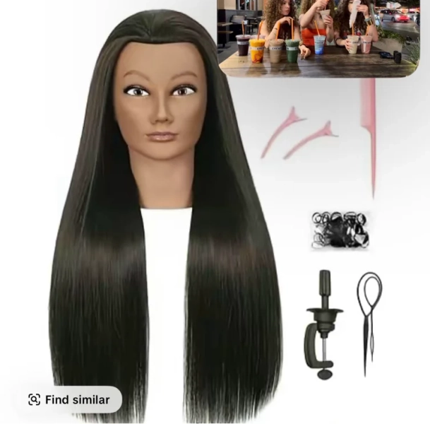 30 Inch Brown 80% Human Hair Mannequin with Stand for Hairdresser Practice Braiding Styling Manikin Doll