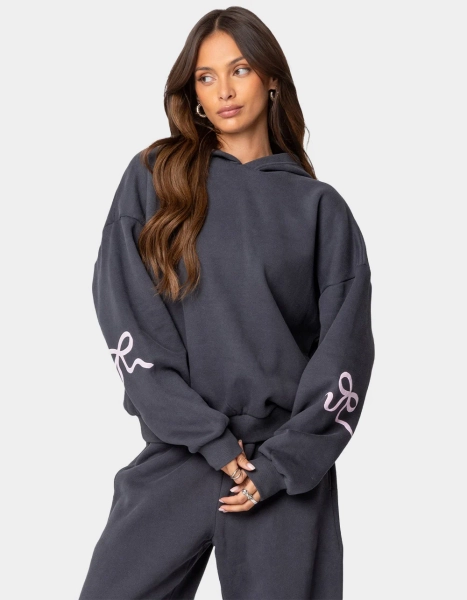 EDIKTED Bonney Bow Detail Hoodie - GRAY