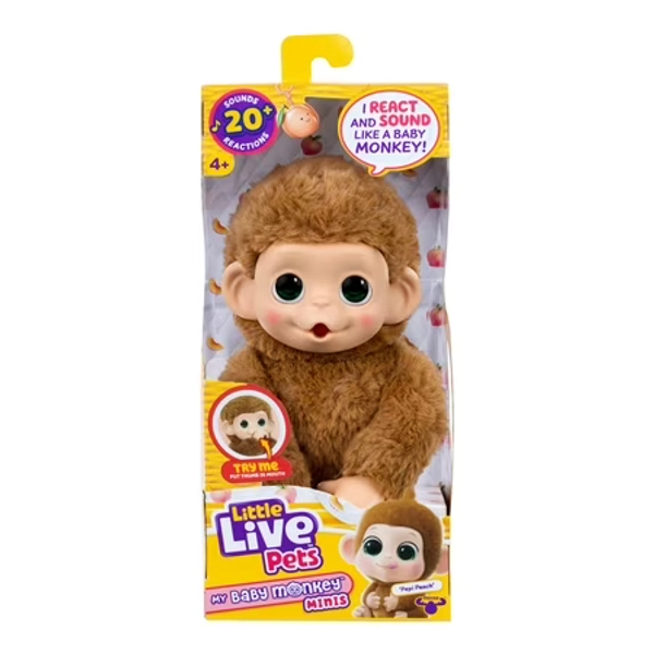 Little Live Pets Baby Monkey Minis – Pepi Peach. Interactive Pet Toy. 20+ Sounds & Reactions. Soft Brown Fur  7.4  Tall. Collect All 3. Ages 4+