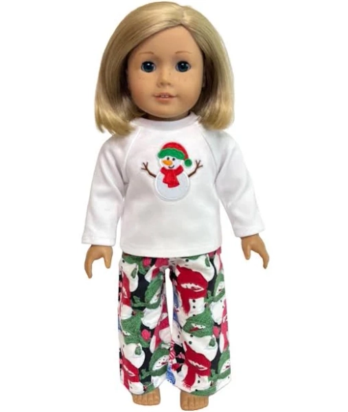 Christmas Flannel Pajamas for American Girl Doll & 18-inch Doll Snowman Pajama Set - Doll Snowman Pajamas - Doll Snowman PJs