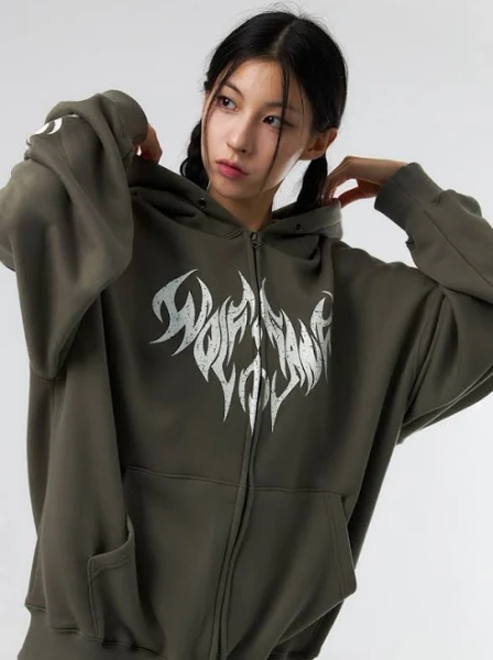 Grunge Graphic Zip-Up Hoodie