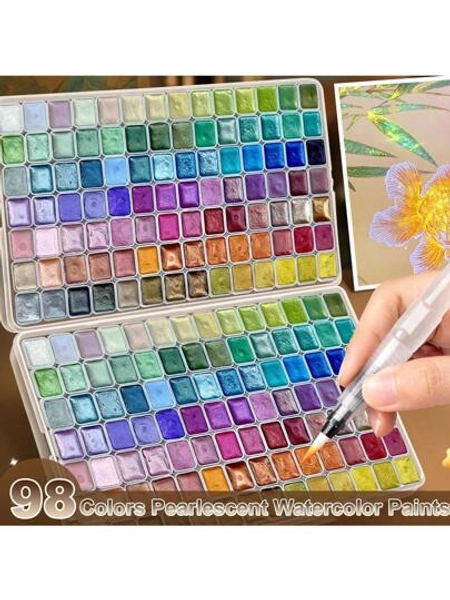 98-Color Watercolor Paint Set - Professional Painting Set For Artists, Solid Pigment Portable Art Kit, Starry Colors, Lightweight, For Painting, Drawing, Writing, DIY Crafts, Perfect Holiday Gift For Artists, Adults & Professionals School Supplies, Back To School