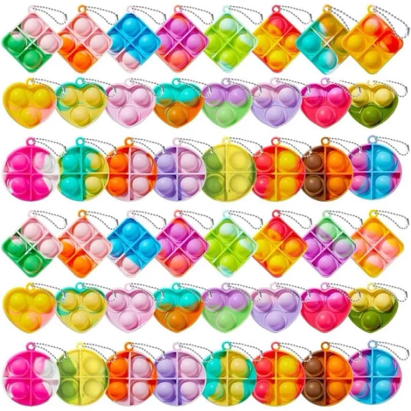Fidget Keychain Set, Choose Between 1-50 Pieces, Stress Relief Mini Bubble Sensory Toy, Perfect Party Gifts, Classroom Rewards & Bag Fillers