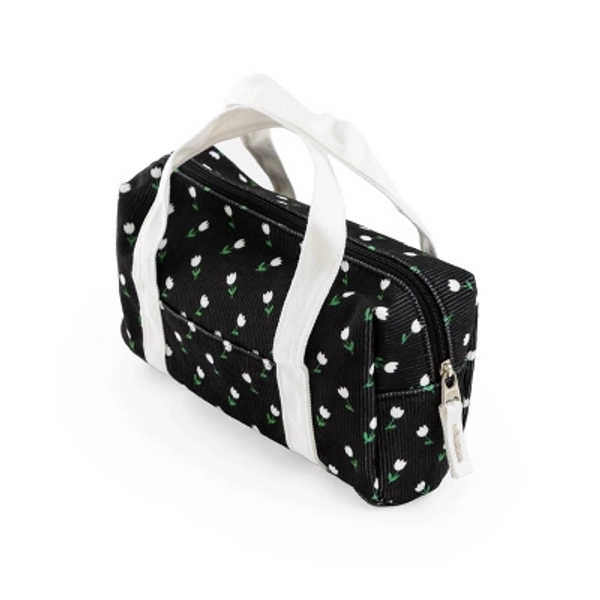 Yoobi Single Zip Corduroy Pencil Pouch Black Mini Tulips