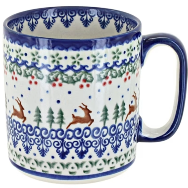 Blue Rose Polish Pottery Reindeer Delight Coffee Mug