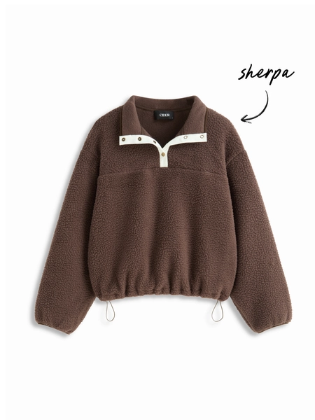 Fleece Fleece Collar Drawstring Button Long Sleeve Sweatshirt For Daily Casual