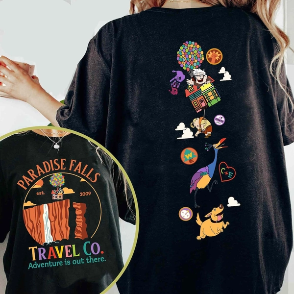 Two Sided up Movie Paradise Falls Vacation Travel Co 2009 Comfort Colors T-shirt, Carl Kevin Dug Dog Russell, Disney Family Matching Shirt - Etsy