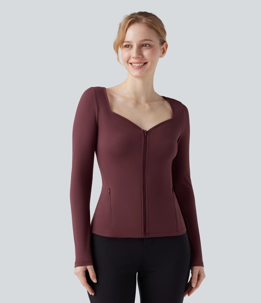 SoftlyZero™ Plush V-neck Long Sleeve Zip Fly Work Jacket with Pockets