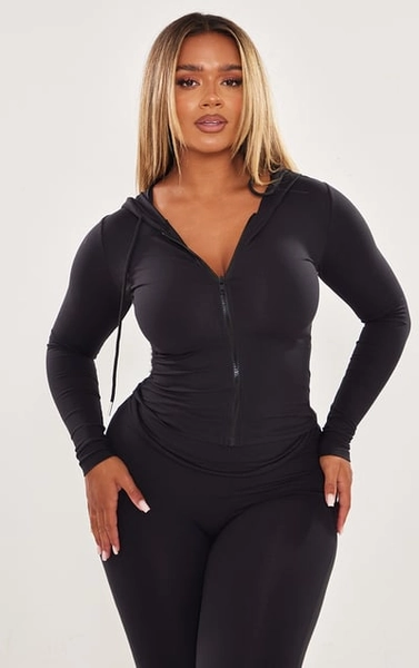 PrettyLittleThing Shape Black Sculpted Zip Through Hoodie