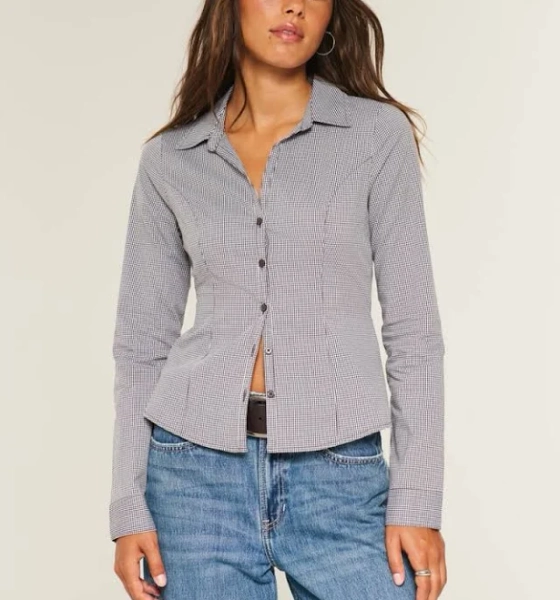 Hollister Women's Stretch Poplin Button-through Shirt