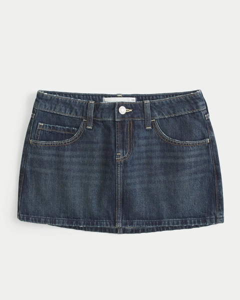 Low-Rise Dark Wash Denim Mini Skort