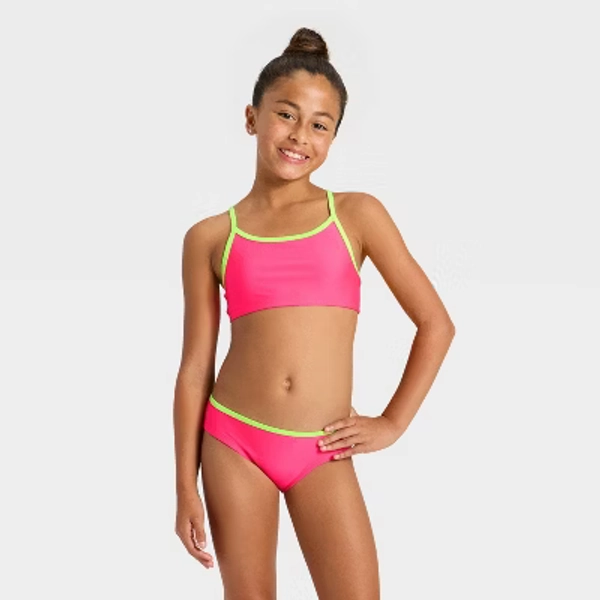 Girls' Sleeveless Colorblock Two Piece Swimwear Set - Cat & Jack™ Pink M