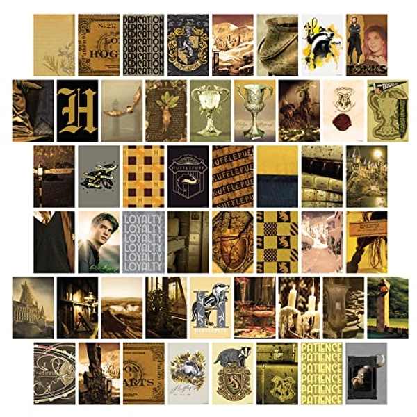 CON*QUEST Conquest Journals Harry Potter Hufflepuff Wall Collage, Set of 50 Collectible 4"x6" Official Art Prints From The Wizarding World, Printed on Quality Card Stock, Matte Finish