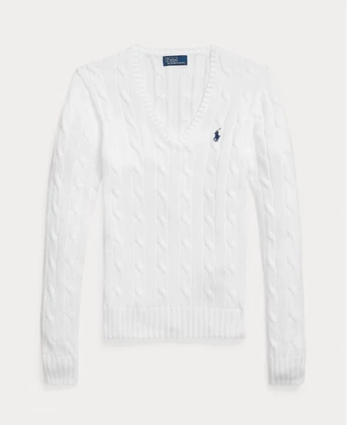 Cable-Knit Cotton V-Neck Sweater