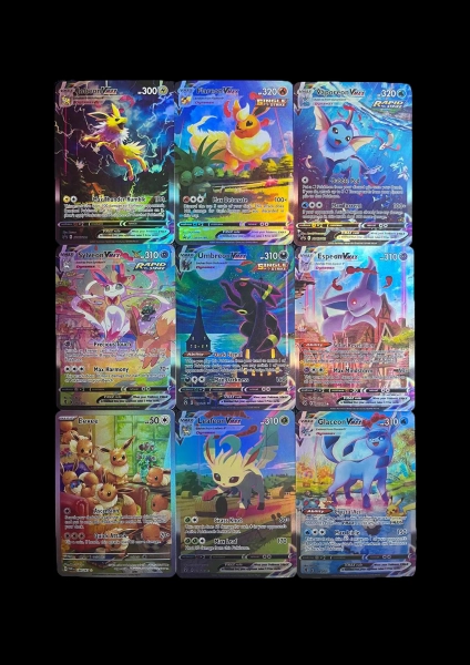 Evolving Skies Eeveelutions VMAX 9 Cards Set • HOLO TEXTURED Custom Handmade Proxy/Orica • Umbreon, Espeon, Sylveon, Leafeon Alternative Art