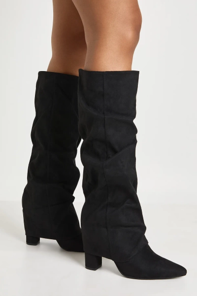 Faux Suede Slouchy Knee High Fold Over Boots