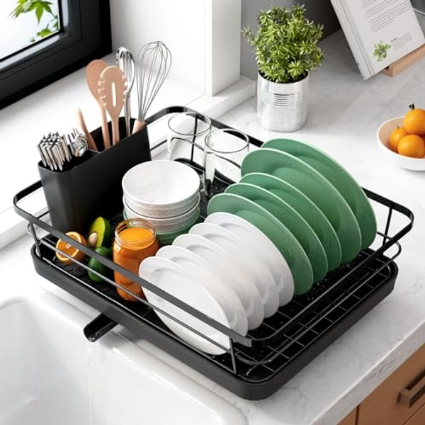 Kitsure Dish Drying Rack, Stainless Steel, Black