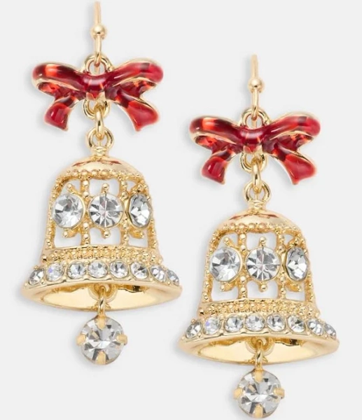 Holiday Lane Gold-Tone Crystal Bow Drop Earrings