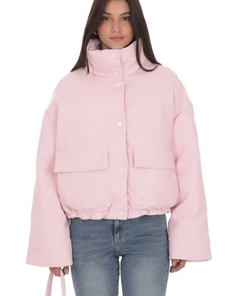 Cropped High Collar Puffer Jacket