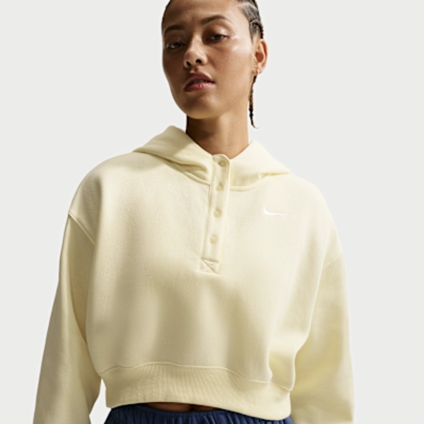 Nike Sportswear Phoenix Fleece Women's Oversized Cropped Henley Hoodie - Alabaster/Sail - Size XS