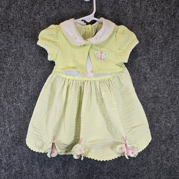 Vintage Yellow/Green Collared Ruffle Butterfly Floral Heart Jacket Dress 12M  