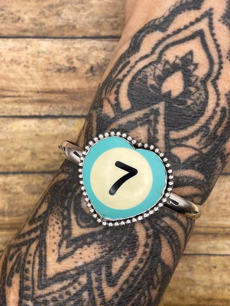 Sam-Unique Color Turquoise Billiard Ball Lucky #7 Heart Cuff