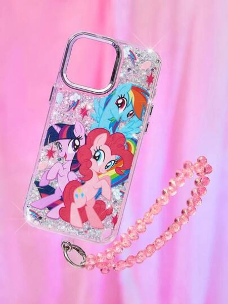My Little Pony X SHEIN Printed Protective Cover Design Sparkle Powder Mobile Phone Case, With Mobile Phone Lanyard For Easy Carrying, Suitable For IPhone 11 -17 Pro Max,Gift Ideas