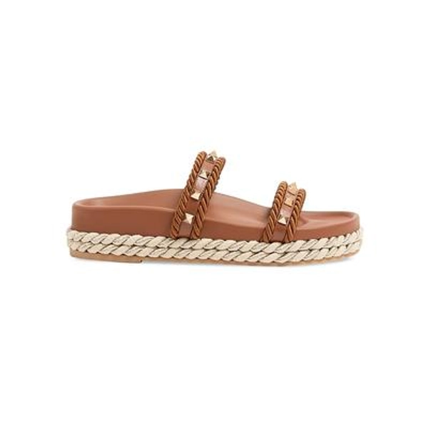 Women's Rockstud Slide 20MM Sandals in Calfskin - Tobacco - Size 10