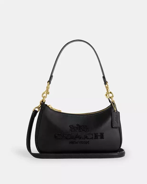 Gold/Black Teri Shoulder Bag With Beaded Coach Graphic