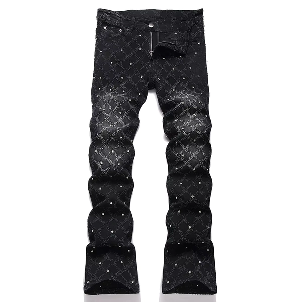 Men's Crystal Boot Cut Jeans Punk Black Stretch Denim Pants Rivet Slim Flared Trousers Fashionable Bootcut Trousers - AliExpress 200000343