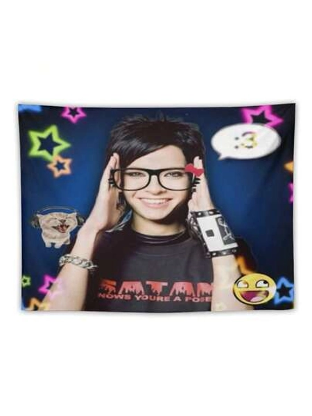 Tokyo Hotel Flag Black Background Design Bill Kaulitz HD Tapestry, Fashionable Art Hanging For Dormitory And Home Decoration - Perfect Holiday Gift, Cute Room Decoration