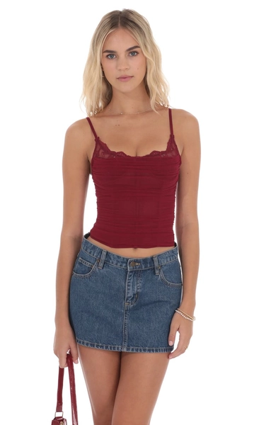 Sheer Mesh Corset Top in Maroon | LUCY IN THE SKY