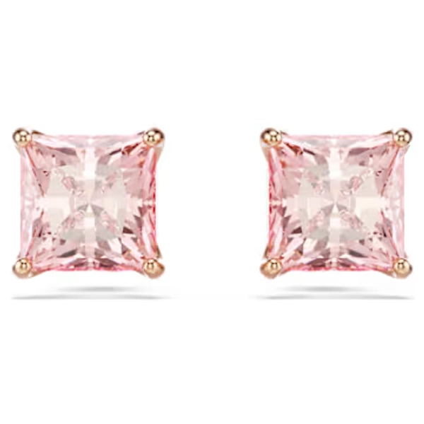 Stilla stud earrings, Square cut, Pink, 18K rose gold finish