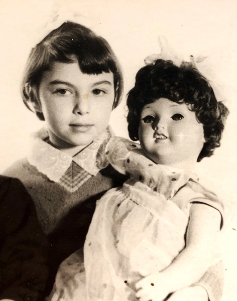 Vintage Snapshot Photo 1970s Little Girl Child Big Doll Portrait B&amp;W Original