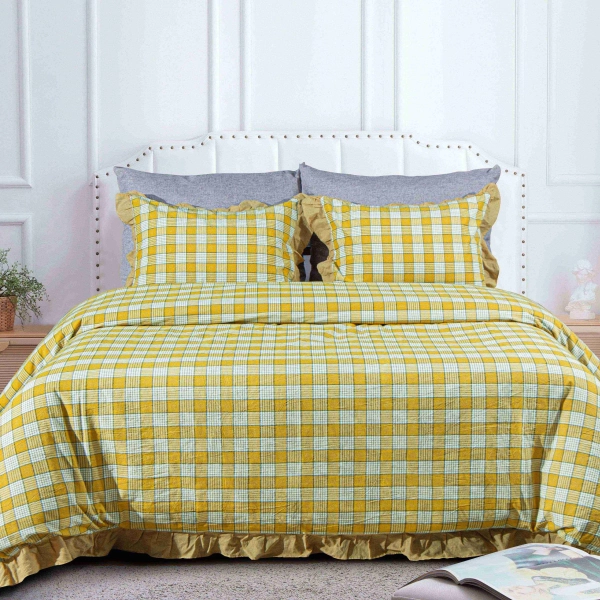 NTBAY Washed Ruffled Duvet Cover Set 3pc Soft Breathable Checkered | Wayfair