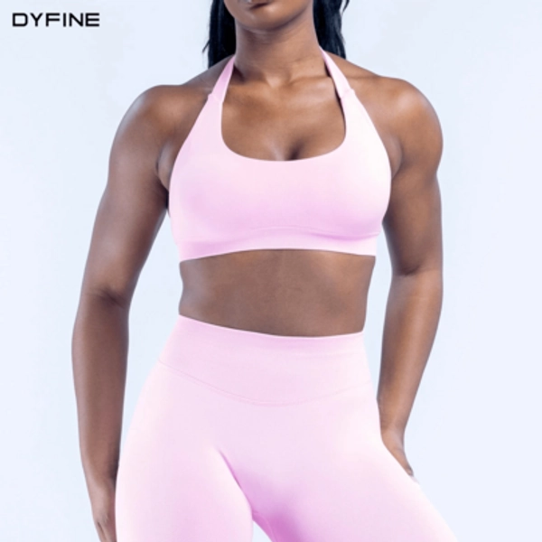 DYFINE Women 2 Pcs Stretch Yoga Fitness Set, Halter Bra Top And Scrunch Butt Lift Shorts, Gym Outfit - Size L