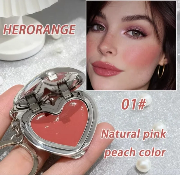 Mini Heart Cloud Soft - Facial Blush Stick - Moisturizing Light Single-Color Blush for Natural Daily Makeup - Long-Lasting Waterproof - Suitable for All Light Types - Perfect Gift For Valentine's Day, Halloween, Christmas - Herorange