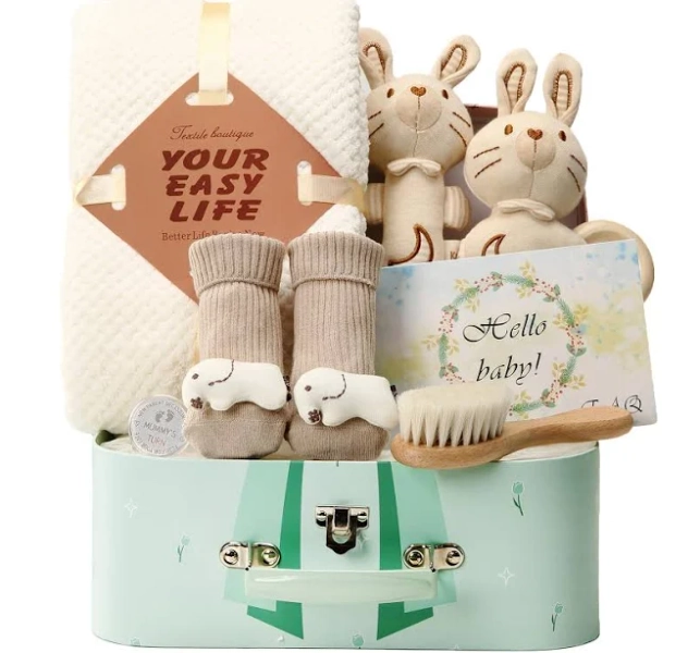 EAQ Baby Gifts Newborn,Baby Essentials for Newborn,Newborn Baby Girls Boys Gifts Basket Set New Baby Gifts Blanket Bath Towel,Baby Unisex Socks Gift