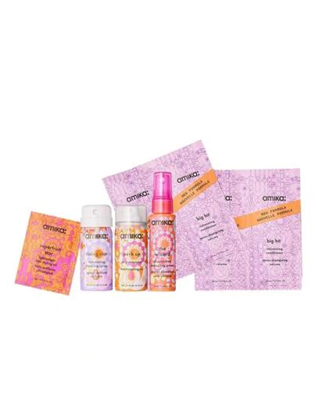 Amika Strand Superstars Mini Travel Must-Haves Set ,  Shampoo And Conditioner (20 ML*2), Volumizing Spray( 25 ML), Detangling Primer(30 ML), Dry Shampoo - 26 ML, And Styling Oil (5 ML )