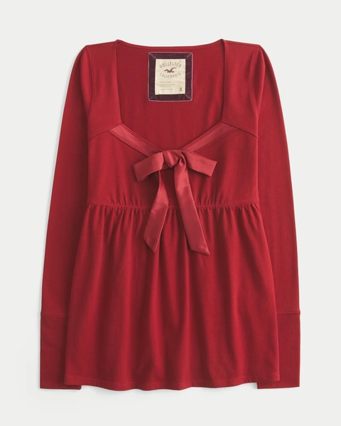 Holiday Vault Release Easy Satin Tie-Front Knit Babydoll Top