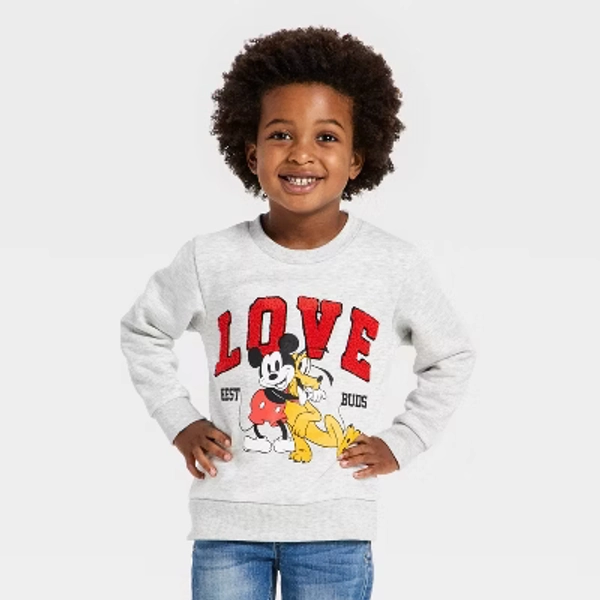 Toddler Boys' Disney Mickey Mouse Valentines "Love" Fleece Sweatshirt - Gray 3T
