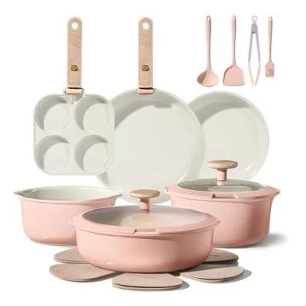 Carote 19pc Flexible Drain Ceramic Nonstick Detachable Cookware Set