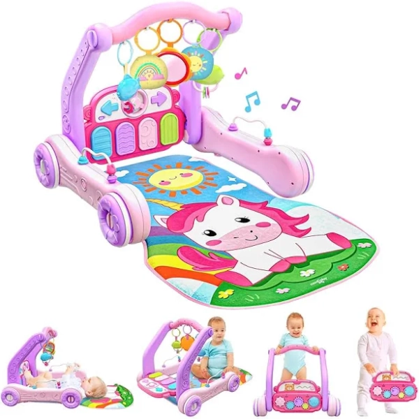 4-in-1 Baby Play Mat and Activity Center Gym | Walker | Tummy Time Toys for Babies | Birthday Gift for Boys and Girls Aged 3, 4, 5, 6, 7, 8, 9, 10, 12