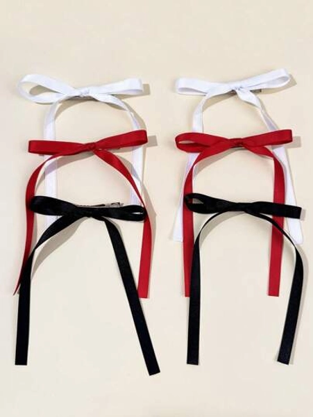 6pcs Women's Simple Solid Color Bow Hair Clips, Winter Outfit For Women, Bows, Cute, Classy