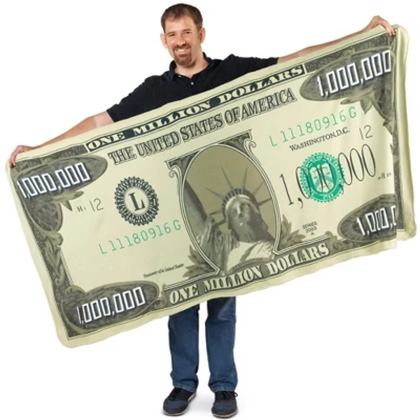 Collections Etc Million Dollar Bill Novelty Blanket 71.25" x 35.25" x 0.13" Green