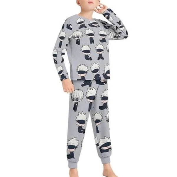 MyherweL Jujutsu Kaisen Satoru Gojo Teen Pajama Suit Sleepwear Long Sleeve Pants Tops 2-Piece Paj Set, Kids Unisex, Size: 100CM, Black