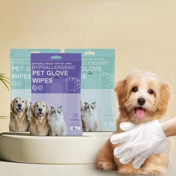 24pcs No Rinse Pet Glove Wipes For Dogs Cats, Unscented Extra Thick Disposable Bathing Wipes For Grooming Deodorizing Puppy Fur Paws, Hypoallergenic Travel Pet Cleaning Care - Size Purple (90g)