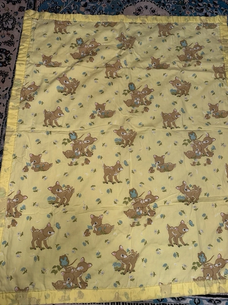 Fabric RARE Vtg 70s Nursery Baby Deer  and Friends Sears Perma Prest