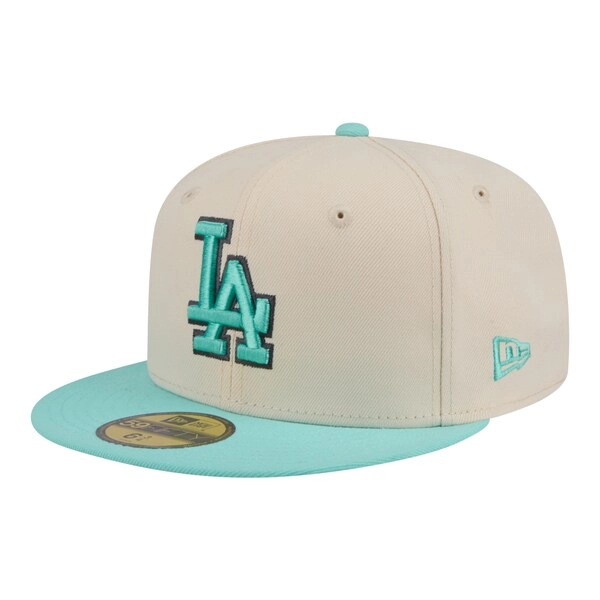 Los Angeles Dodgers New Era Two-Tone Color Pack 59FIFTY Fitted Hat - Light Beige/Turquoise