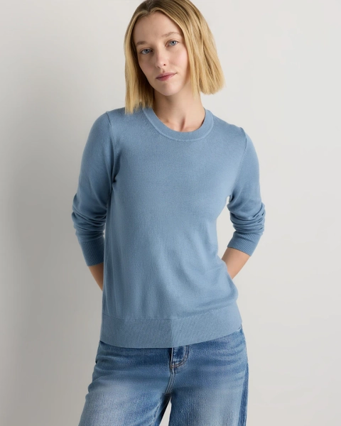 Lightweight Cotton Cashmere Crew Sweater  in Mountain Spring Blue